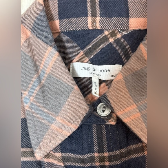 Rag & Bone Cruz Cotton Blend Top Classic Fit Pink Plaid - Picture 4 of 5